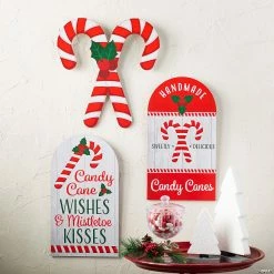 Cheap 🤩 Candy Cane Vertical Sign Wall Decorations - 3 Pc. 💯