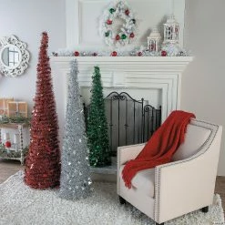 Cheapest 👏 Collapsible Red, White & Green Tinsel Tree Set - 3 Pc. ❤️