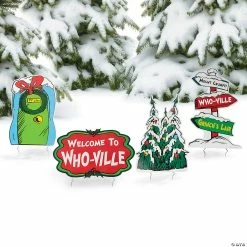 Promo 🎁 Dr. Seuss™ The Grinch Who-Ville ❄ Christmas Yard Sign Set - 4 Pc. 👏