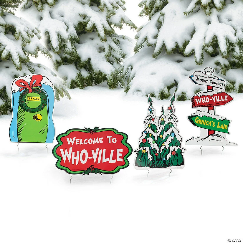 Promo ๐ Dr. Seussโข The Grinch Who-Ville โ Christmas Yard Sign Set - 4 Pc. ๐ 3 Promo ๐ Dr. Seussโข The Grinch Who-Ville โ Christmas Yard Sign Set - 4 Pc. ๐