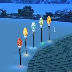 New 🧨 Light-Up 🎁 Christmas Bulb Yard Stakes - 5 Pc. 💯